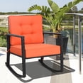 thumbnail image 4 of Gymax Fauteuil Berçant d'Extérieur en Osier pour Patio et Pelouse, Fauteuil Simple en Rotin à Bascule avec Coussin, 4 of 10