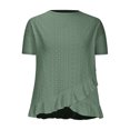 thumbnail image 4 of Frostluinai Women's Tops Short Sleeve Eyelet Embroidery Shirts Crew Neck Summer Tshirts Ruffle Irregular Hem Blouses Solid Flowy Tee Shirts, 4 of 6