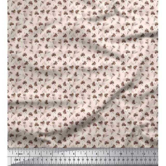 Soimoi Poly Georgette Fabric Clover Leaves Print Fabric by Yard 52 Inch Wide