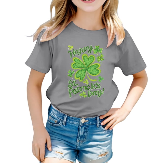 Ensemble de Pyjama Short pour Fille Haut pour Bébé Fille Enfant Filles Pâques Mignon Saint Pat Col Rond Manches Courtes T-Shirt Été Décontracté T-Shirt