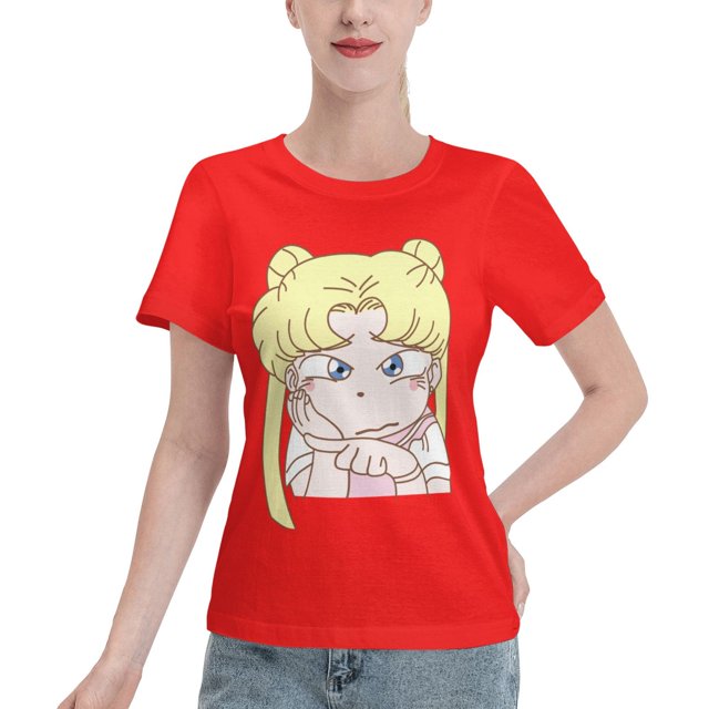 T-Shirt Basique à Manches Courtes pour Femmes Sailor Moon Édition Q Tsukiha