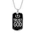 thumbnail image 1 of Trust God Dog Tag Stainless Steel or 18k Gold Finish 24" Ball Chain, 1 of 8