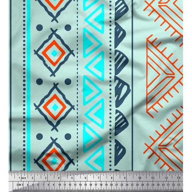 Soimoi Velvet Fabric Aztec Geometric Fabric Prints by Yard 58 Inch Wide