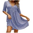 thumbnail image 2 of Robe d'Été pour Femmes 2024 Mode Grande Taille Col en V Uni Courte à Boutons Douce Tempérament Robe Florale Rabais de 50 % Liquidation!, 2 of 6