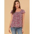 thumbnail image 2 of INSPIRE CHIC Women's Chiffon Square Neckline Ruffle Sleeve Floral Top, 2 of 6