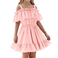 thumbnail image 2 of MKOSPLRT Robes à Volants pour Fille Sans Manches à Épaules Dénudées Robe Évasée Ligne A Robe Unie Décontractée de Plage et de Fête Robe Fluide de Mariage Robe Courte, 2 of 7
