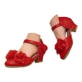 thumbnail image 3 of BOBOGOJP Dress Shoes For Girls Girls High Heels Little Girls Hollow Round Toe Thick Heels Silk Flower Princess Shoes Children's Dance Performance Shoes Red for 2.5, 3 of 6