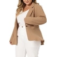 thumbnail image 4 of Agnes Orinda Women's Plus Size Blazer Button Notch Panel Ruffle Peplum Blazers 1X Deep Khaki, 4 of 6