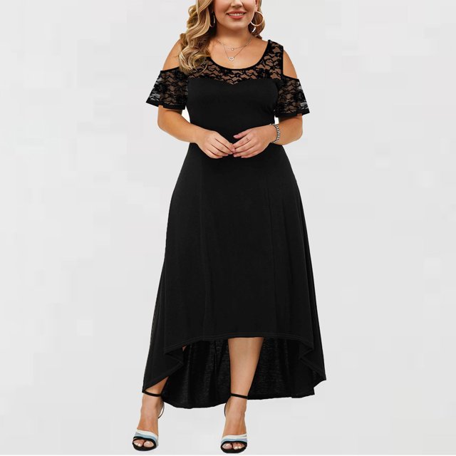 Robes pour Femmes Grande Taille Femme Aguichant Sans Bretelles Dos Nu Dentelle Manches Courtes Robe en Liquidation
