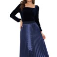 thumbnail image 1 of INSPIRE CHIC Women's Velvet Square Neck Long Sleeve Blouses L Deep Blue, 1 of 5