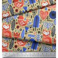 thumbnail image 3 of Soimoi Beige Moss Georgette Fabric Tree & Fox Folk Art Decor Fabric Printed Yard 44 Inch Wide, 3 of 5