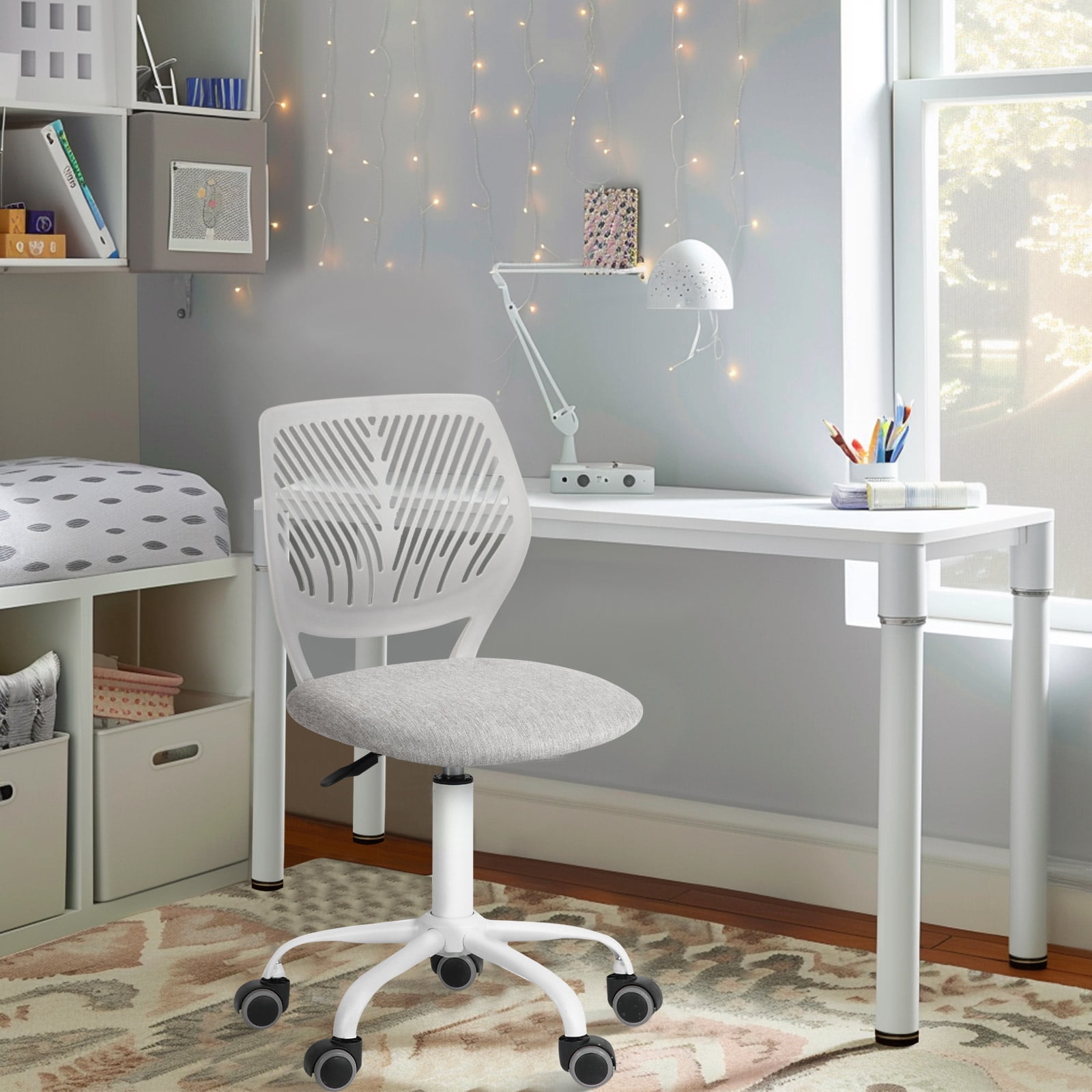 Chaise d'étude pivotante pour garçons et filles Homy Casa avec siège en tissu rose et hauteur réglable