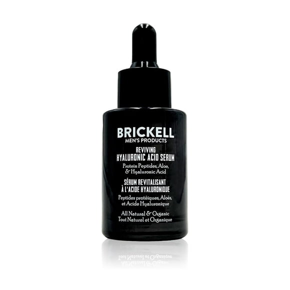 Brickell Men's Anti Aging Hyaluronic Acid Serum for Face, Reviving Day Serum for Men, Natural and Organic Vitamin C Face Serum with Protein Peptides to Restore Firmness and Collagen,