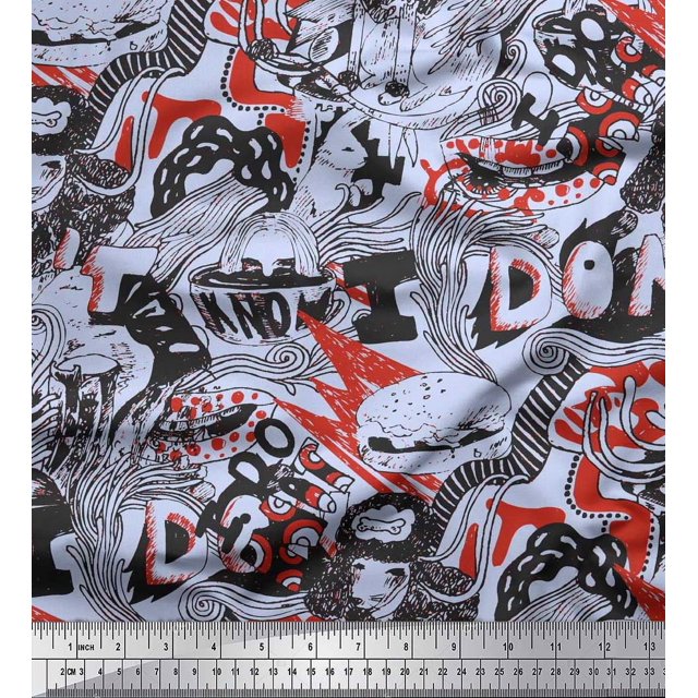 Soimoi Satin Silk Fabric Food,Animals & Text Decor Fabric Printed Yard 42 Inch Wide