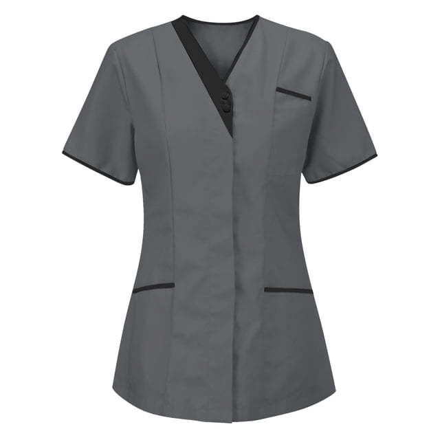 Baysbule Uniforme d'Infirmière Col en V pour Femmes Tunique Clinique Soignante Protection Travail Manches Courtes avec Poches