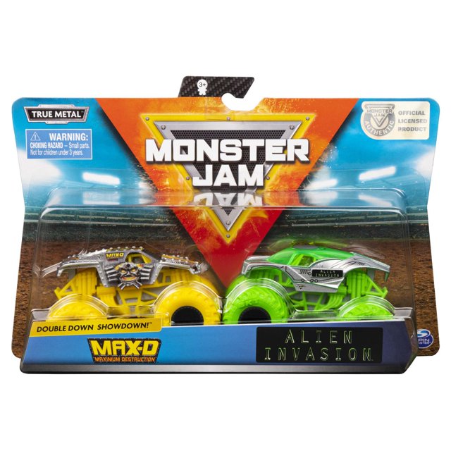 Monster Jam, Official Max D vs. Alien Invasion Die-Cast Monster Trucks, 1:64 Scale, 2 Pack