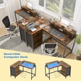 thumbnail image 4 of Ourlova Bureau en L Réversible avec Prise de Courant, 3 Tiroirs, Lumières DEL, Support pour Moniteur, Bureau/jeux, Brun, 4 of 7