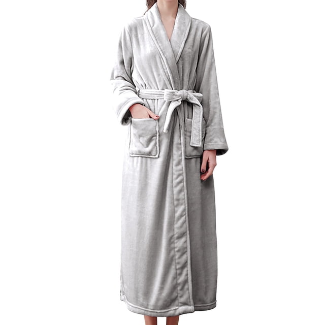 Women'S Double Pocket Flannel Bathrobe Soft And Warm Double Faced Velvet Bathrobe Pajamas And Home Wear Bathrobe Robe