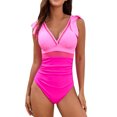 thumbnail image 1 of HXWCHs Built In Bra Swimwears One Mesh Splicing Solid Color Splicing Swimsuit with Ruffles for Womens Beachwear XL Pink, 1 of 7