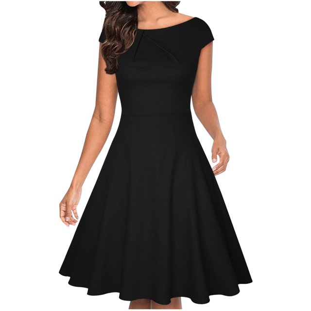 Gspmoly Robes Grande Taille pour Femmes aux Formes, Nouvelle Robe d'Été Décontractée pour Femmes Style Serré Robe Ajustée à Grand Ourlet Robe Sans Manches à Col Rond Robe Longueur Genou Robes Formelles pour Femmes jusqu'à 70 % de Rabais
