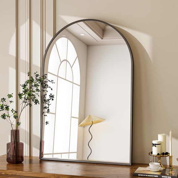 BEAUTYPEAK 24"x 36" Bathroom Mirror Wall Vanity Arched Mirror, Black