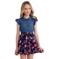 thumbnail image 1 of MSemis Robe d'Été Décontractée à Manches Courtes à Volants pour Filles, Haut en Denim, Robe en Jean, Robe Fleurie, Robe de Plage, Robe de Fête, Bleu Marine 6, 1 of 7