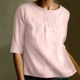 thumbnail image 1 of EQWLJWE Chemise en Coton et Lin pour Femmes, Couleur Unie, Col Rond, Manches Mi-Longues, 1 of 6
