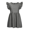 thumbnail image 4 of Womens Denim Dress Crew Neck Sleeveless Ruffle Jean Dress Distressed Casual Loose Summer A Line Flowy Mini Dress, 4 of 7