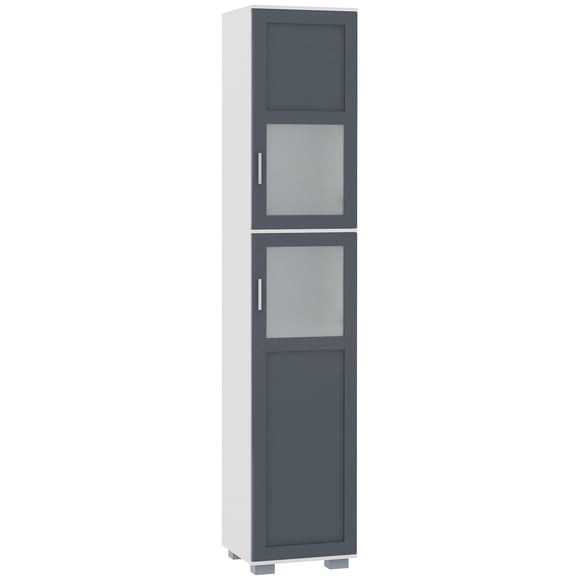 kleankin 75" Tall Bathroom Cabinet with 2 Cupboards, Matte Glass Doors