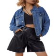 thumbnail image 3 of Aunavey Women‘s Basic Button Down Long Sleeve Stretchy Jean Trucker Denim Jacket, 3 of 7