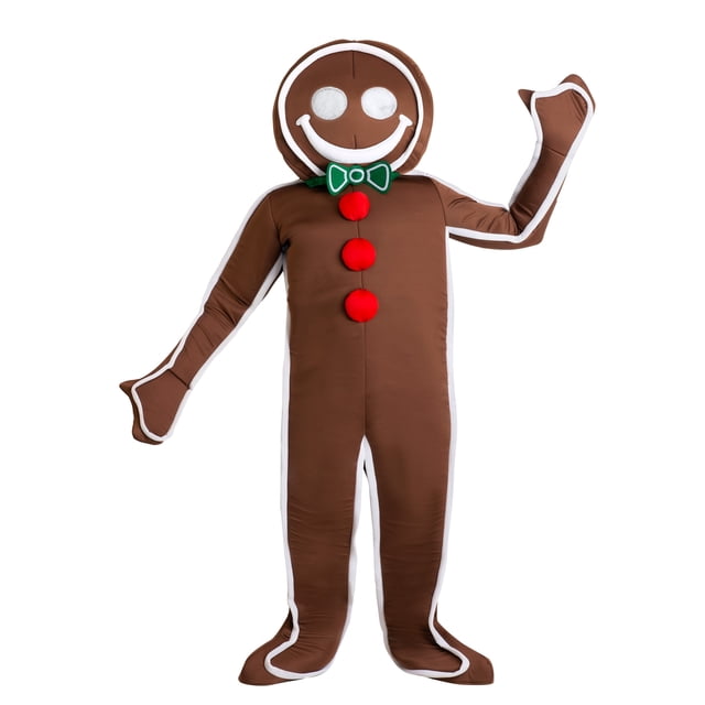 Déguisement d'Enfant Gingerbread Man Glacé Mettant en Vedette une Combinaison Brune avec un Passepoil Blanc Type Glaçage, des Boutons en Peluche Rouges et un Nœud Papillon Vert. Comprend des Mitaines Attachées, des Couvre-Chaussures et une Coiffe Arrondie avec des Oeillets Recouverts de Maille pour la Visibilité. Fait de 100 % polyester avec Endos en Mousse pour la Silhouette. Conçu pour les Garçons et les Filles, Idéal pour les Fêtes de Noël Ou les Événements à Thème des Fêtes.