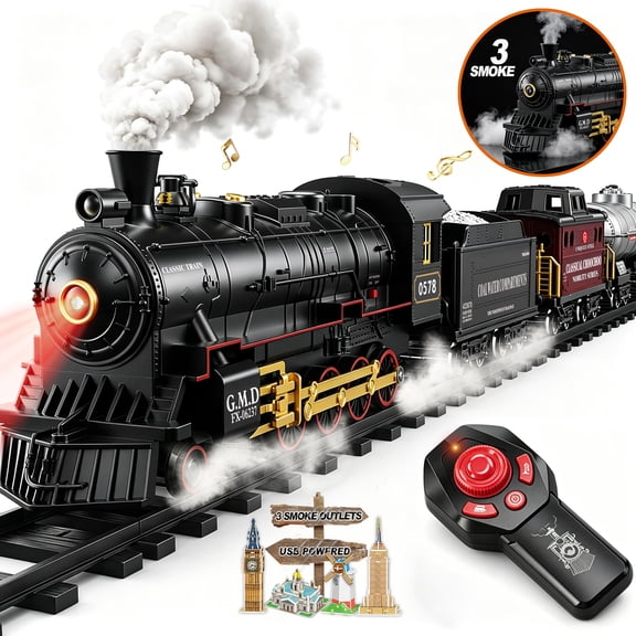 UFULMN Electric Remote Control Train Set Christmas Train Steam Locomotive Cargo Car & Tracks Birthday for Boys Girls