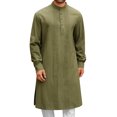 thumbnail image 2 of Wdgfv Kaftan pour Homme Robe Boutonnée à Manches Longues en Coton et Lin Thobe Décontracté Robe Musulmane Henley Chemise, 2 of 7