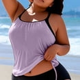 thumbnail image 5 of FAVIPT Plus Size 2 Piece Bathing Suit for Women Tummy Control Ruched Swimsuits Tropical Beach Drawstring Tankini Purple,XXXXL, 5 of 5
