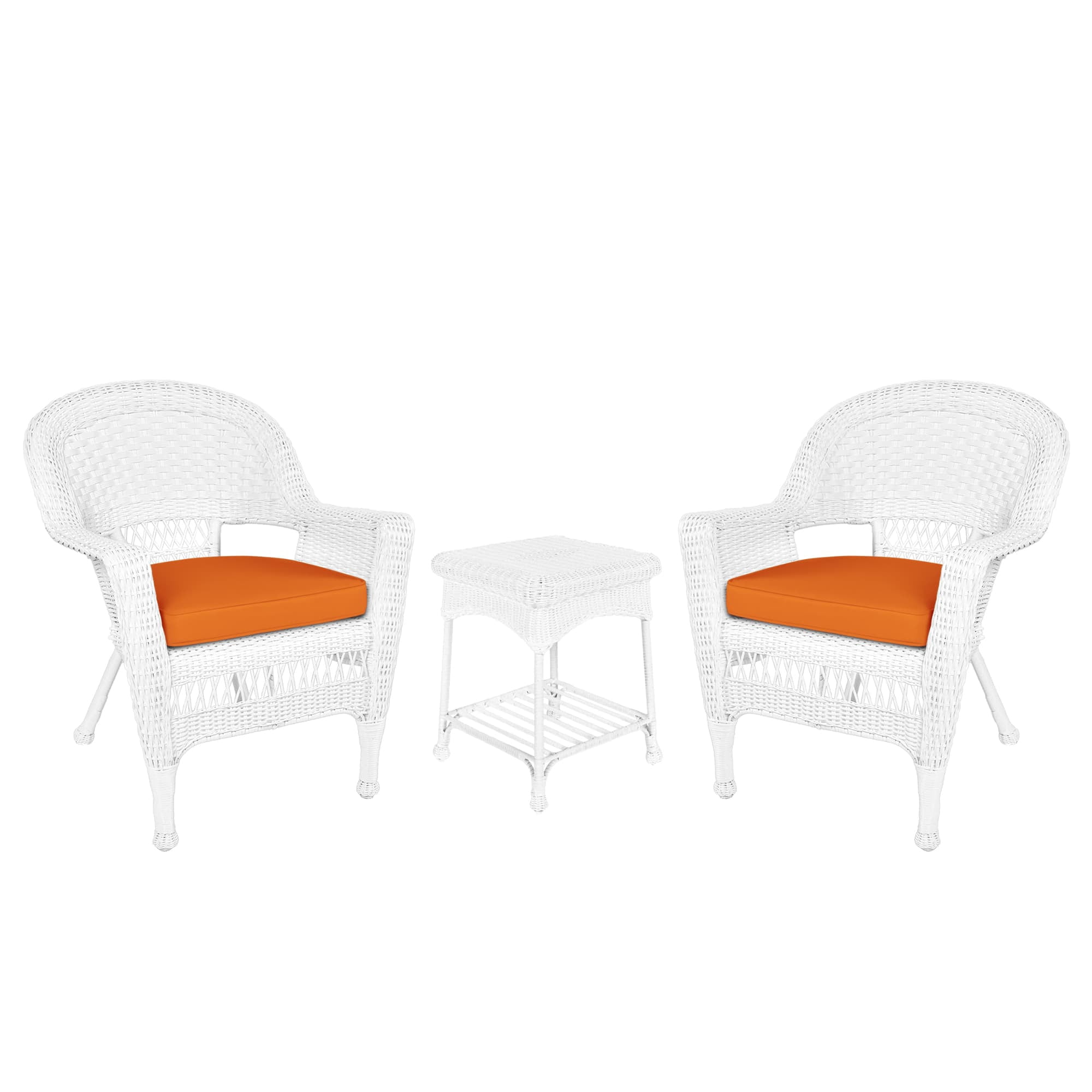 Jeco Ensemble de Conversation en Osier 3 Pcs, Blanc avec Coussins Orange