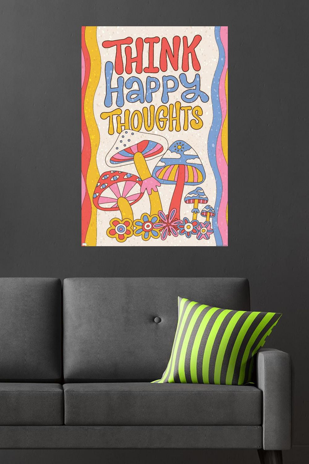 Mushrooms - Think Happy Thoughts Wall Poster, 22.375" x 34"