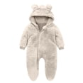 thumbnail image 1 of AherBiu Infant Rompers Fleece Hooded Jumpsuits Zip up Bodysuits Fall Winter Solid Color Warm Fuzzy Newborn Baby Clothes Sets, 1 of 3