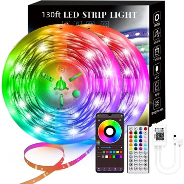 130Ft Led Strip Lights (2 Rolls Of 65Ft) Rgb Color Changing Music Strip Lights With App Control For Bedroom Living Room Kitchen Party Decoration