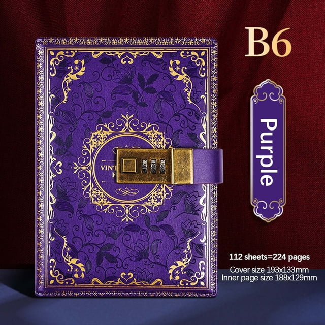 Meitianfacai Vintage B6 Notebook Password-protected Journal Lockable Diary Notebook Student Stationery B6 Size Journal Notebook Style Password Diary Locking N