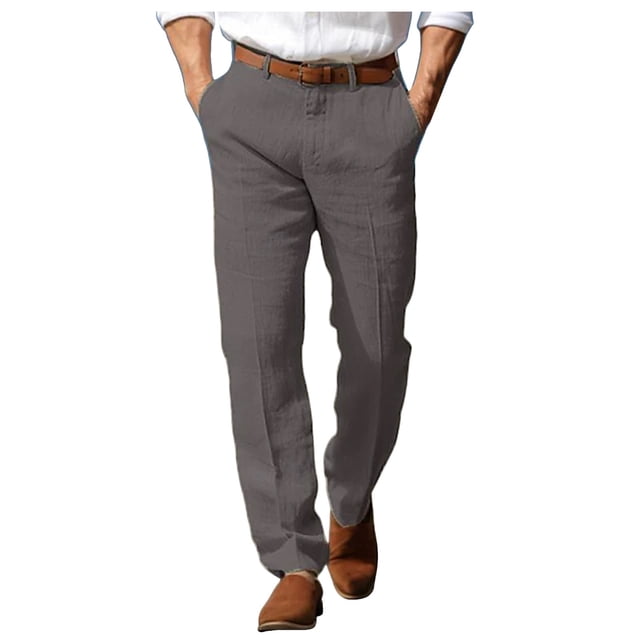 Men's Summer Beach Pants - Straight Leg, Breathable Fabric, Front Pockets - Formal/Casual Trousers for All Occasions
