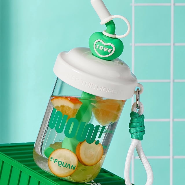 LSLJS Stirring Cup Student White Collar Coffee Protein Powder Plastic Water Cup Cute Handheld Large Capacity Straw Cup Capacity 580ml, Mixing Cup