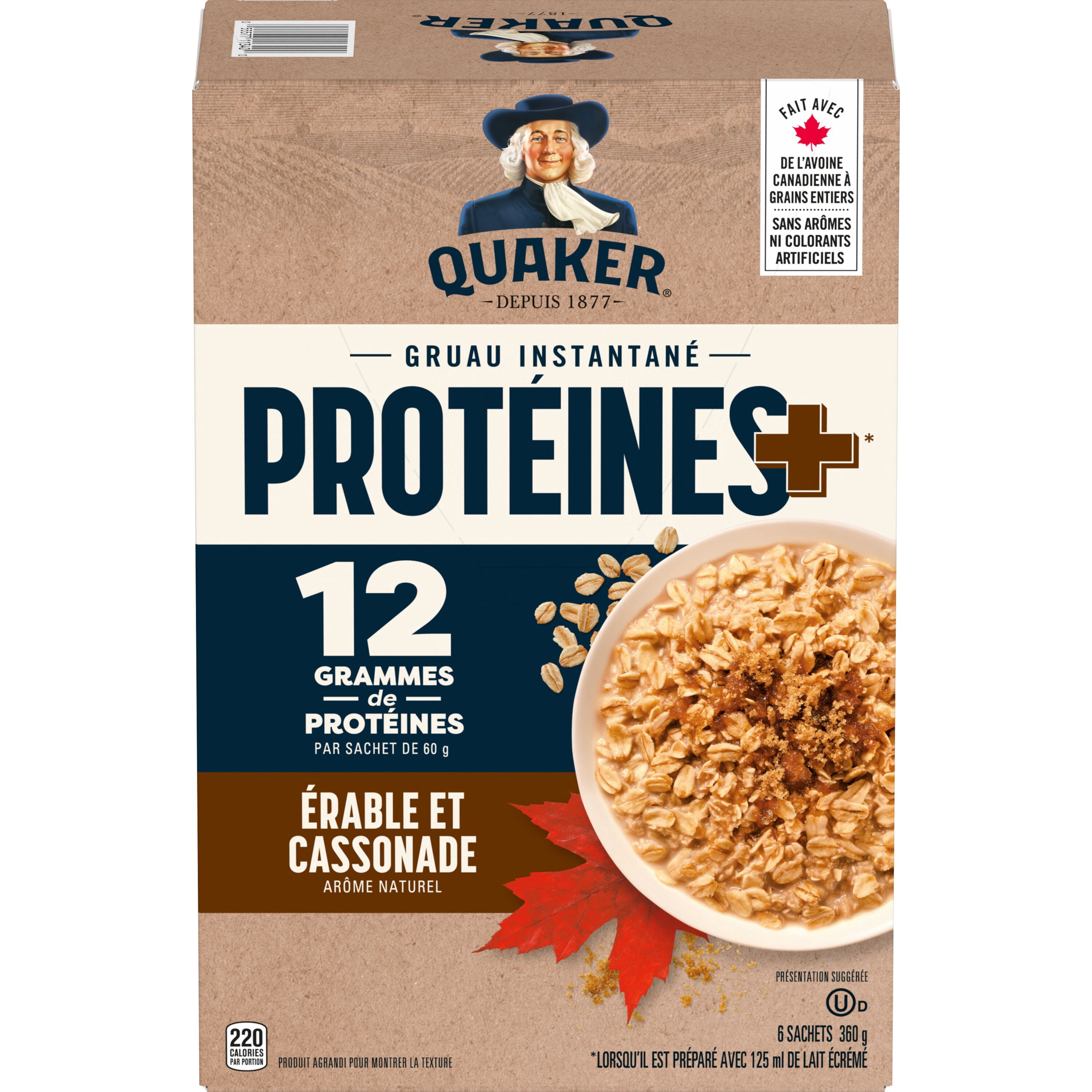 Gruau instantane Quaker Protein+ a l'erable et a la cassonade