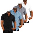 thumbnail image 3 of Chemises d'Été en Lin pour Hommes à Manches Courtes, Unies, Décontractées, Amples, Robe, Hauts Doux, T-Shirt, 3 of 5