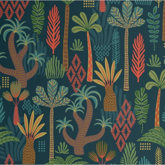 S4Sassy Peel & Stick Vinyl Wallpaper, Chic Jungle Palm Tree Wallpaper Contact Paper Waterproof- Blue, 25"x120", Removable Wall Covering for Home Decor in Bedrooms, Cabinet
