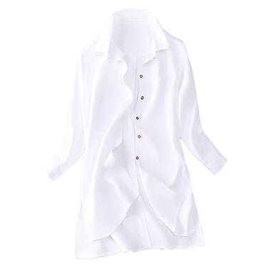 Summer Saving Clearance ! Womens Linen Button Down Shirts Roll Up Long Sleeve Casual Tunic Pockets Blouse Shirts Tops White M