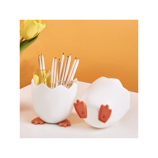 1pc Cute Cartoon Eggshell Pen Holder With Large Capacity For Student Desk Stationery Storage, Can Also Be Used As Cartoon Desk Organizer For Makeup Br