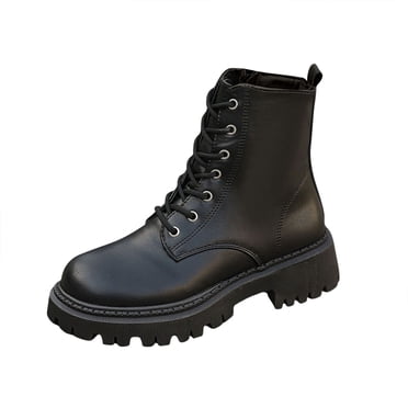 LOVZFMLL Boots for Women Ankle Combat Boots Lace Up Round Toe Adjustable Straps Low Chunky Heel Classic Fall Winter Boots