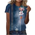 thumbnail image 1 of KIHOUT Nouveau Haut de Mode d'Été pour Femmes 2025, Haut Décontracté Rétro Imprimé à Col Rond à Manches Courtes pour Dames Bleu Marine 3TG, 1 of 5