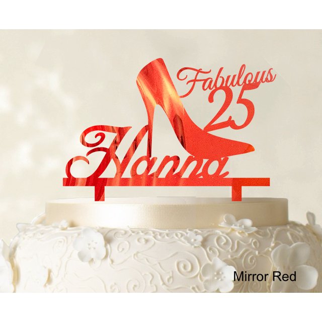 Custom Birthday Cake Topper Personalized Mirror Red Cake Topper Color Option Available 5-7 Inches Wide