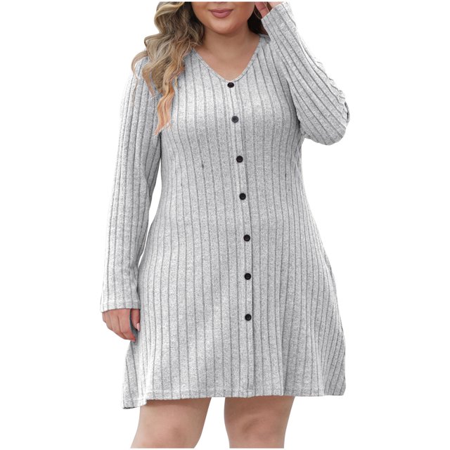 AherBiu Womens Cardigan Ribbed Knitted Button down Mini Dress Long Sleeve Fall Basic Layering Cardigans